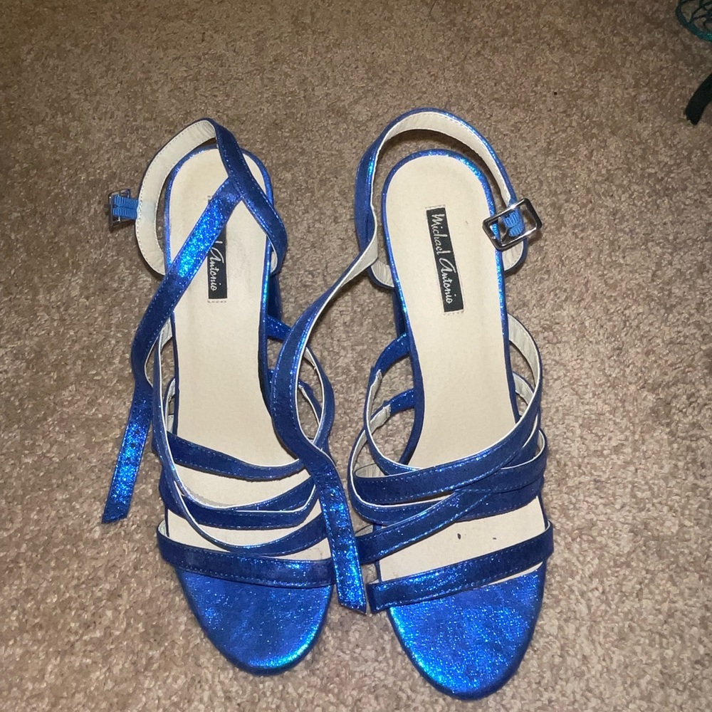 blue sparkly strappy heels